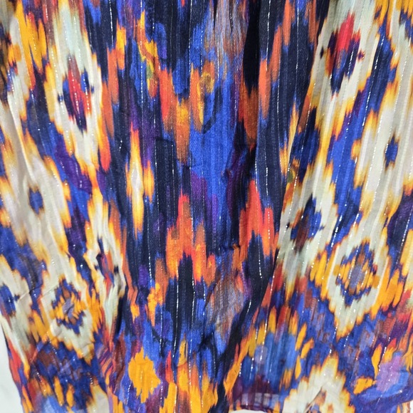 NWT Cable‎ & Gauge Boho Ikat Print Blouse Top Multicolor Large Flutter Sleeve - Picture 2 of 14